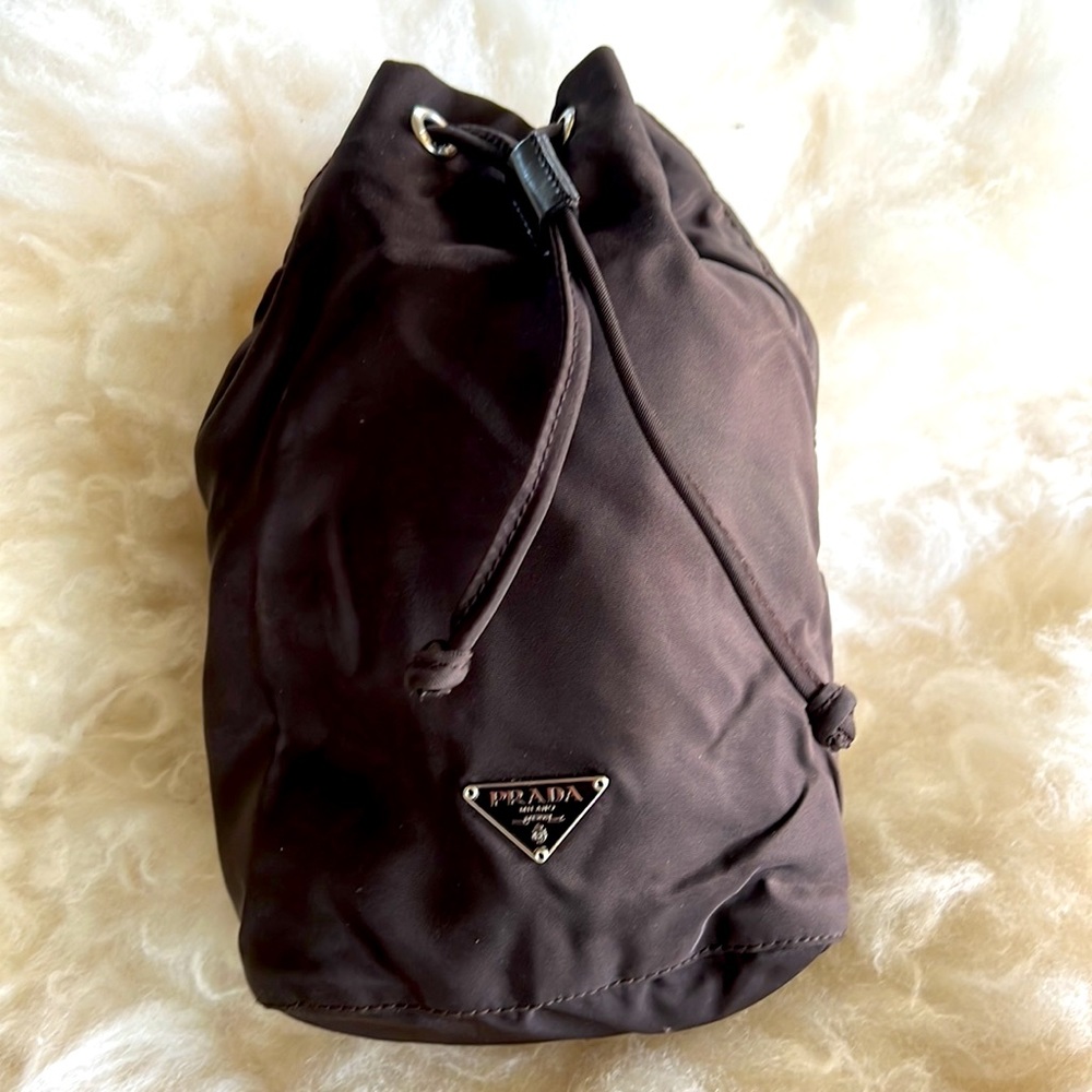 Designer Prada nylon bucket pouch bag!